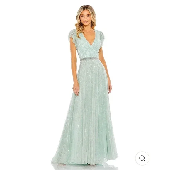 Mac Duggal | Dresses | Mac Duggal Dazzling Vneckline Aline Cap Sleeves Dress  Sequins Size 8 Nwot | Poshmark